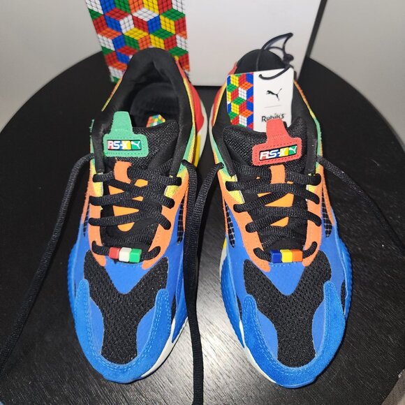 Size 7 Y (GS) PUMA x RUBIK'S RS-X³ Palace Blue-High Risk Red - Picture 3 of 10